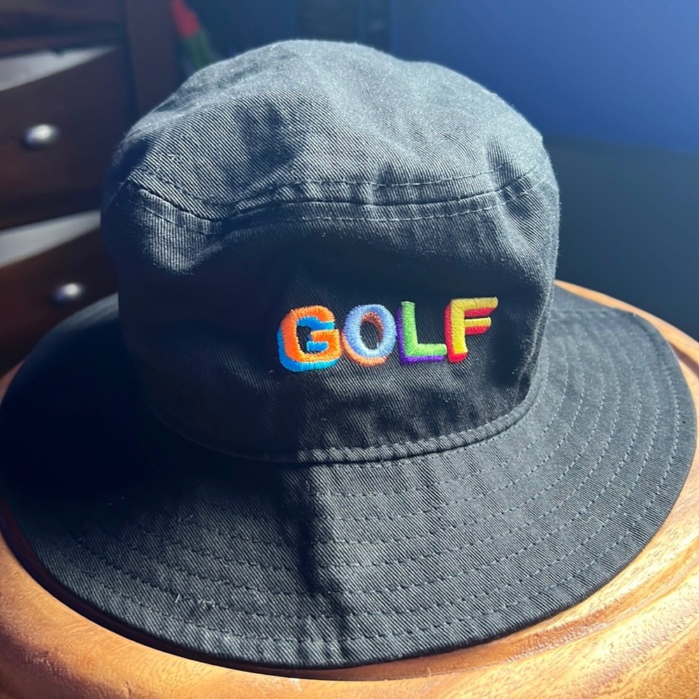 Black Bucket Hat with "GOLF" writing